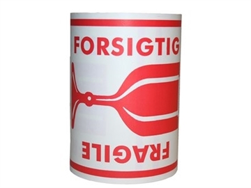 Etiket Forsigtig/Fragile 150x210mm rød/hvid, 250/rl.